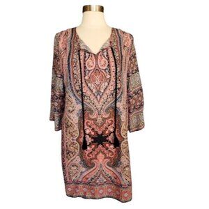 Urban CoCo Womens Tunic Dress  L Paisley Boho-Chic Tassel  3/4 Sleeves Hippie